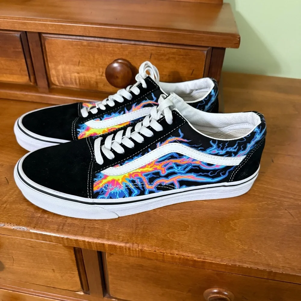 Vans Men's Old Skool Electric Flame Black/White-Awesome Glow in the dark shoes - Picture 1 of 10
